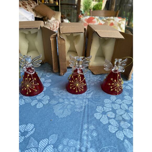 Glass angels red and gold. Set of Three (3) Christmas Ornaments NIB - Picture 6 of 16